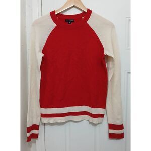 Aqua cashmere womens small 100% cashmere red sweater raglan sleeve cream